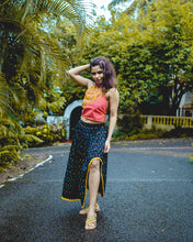 Load image into Gallery viewer, The Black Ikat Pure Cotton Boho Skirt by threada