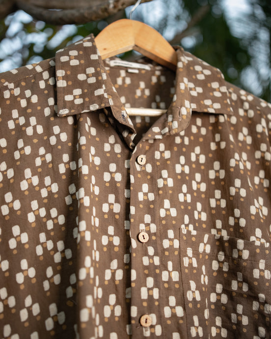 Beige Block Printed Cotton Shirt